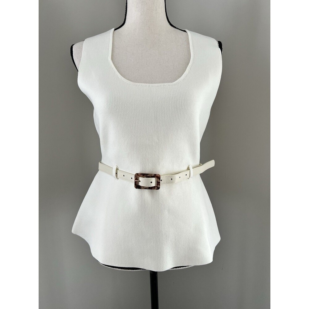 ZARA Ivory Peplum Belted Sleeveless Sweater Blouse Size Medium EUC